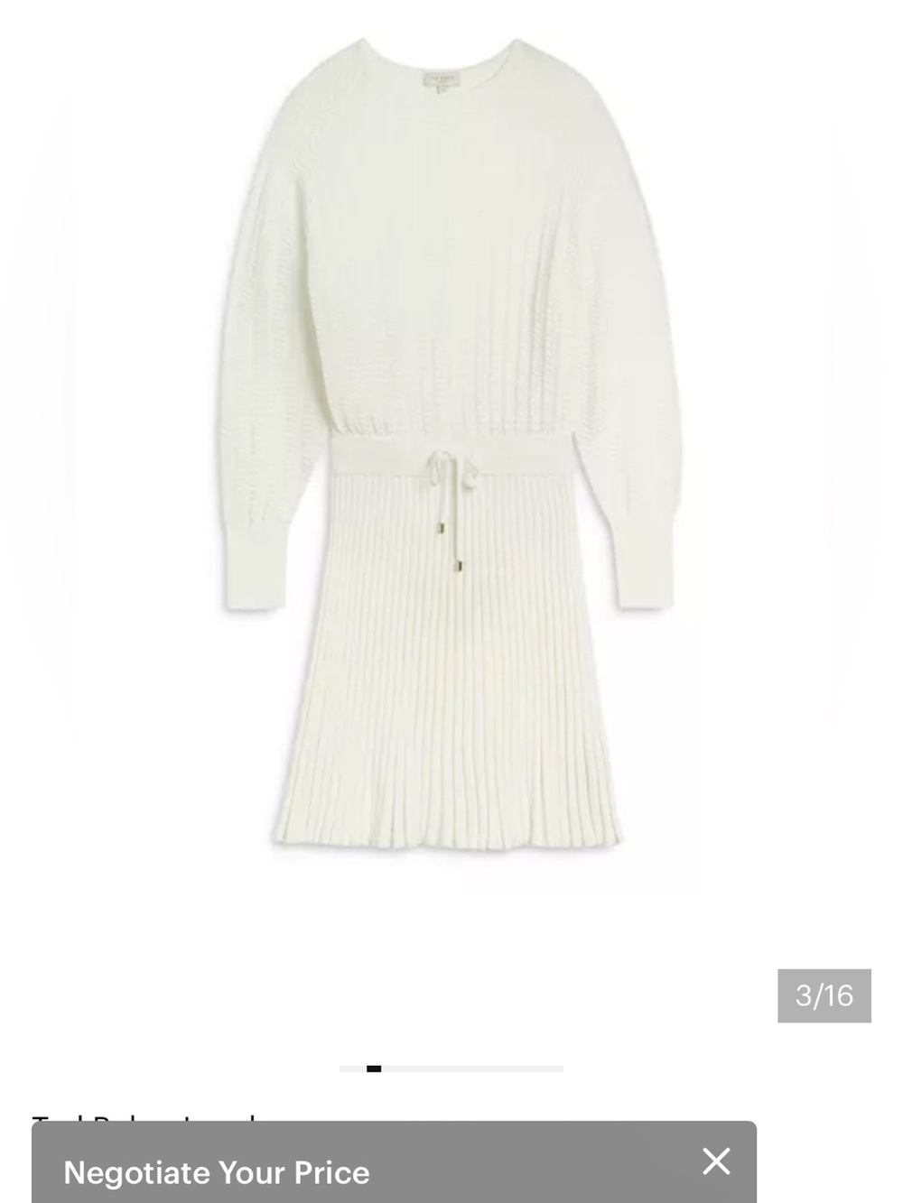 Ted Baker Cream Knit Pleated Midi Dress - Picture 3 of 4